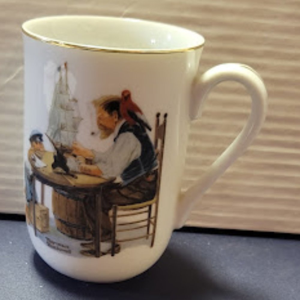 1982 Vintage Norman Rockwell "For a Good Boy" Teacup Coffee Mug Gold Rim